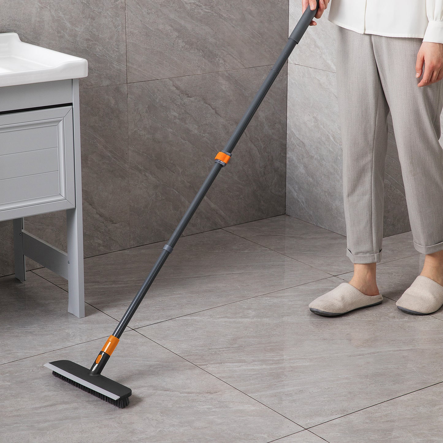 CLEANHOME Floor Scrub Brush with Floor Squeegee and 51”Extendable Long Handle,Stiff Bristle Soft Scrubber 2 in 1 Shower Remove Water,Tub and Tile Brush for Bathroom, Kitchen, Patio, Deck Cleaning