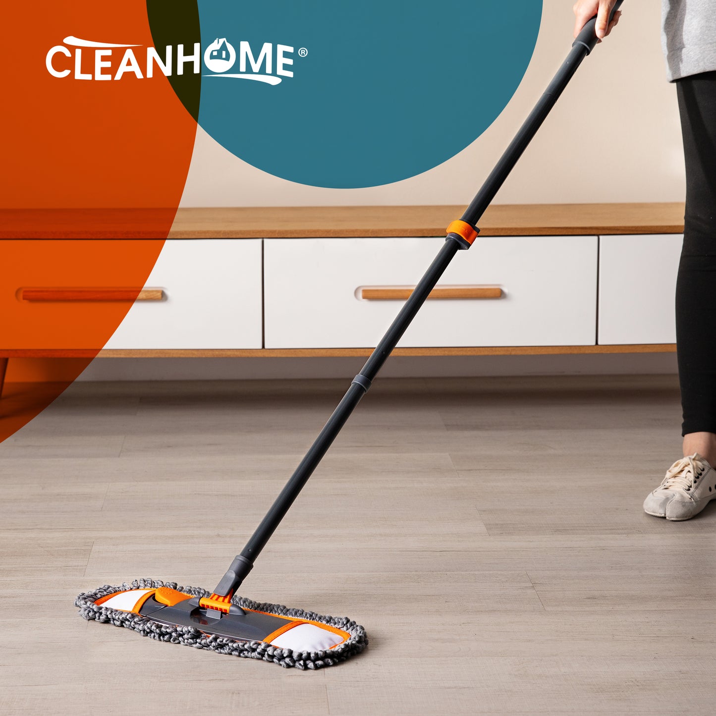 CLEANHOME Dust Mop with Microfiber mop Pad, Chenille Mop Pad and Cotton Mop Pad for Dust Sweeping and Water Removing, Household Flat mop with Extendable 55”Long Handle