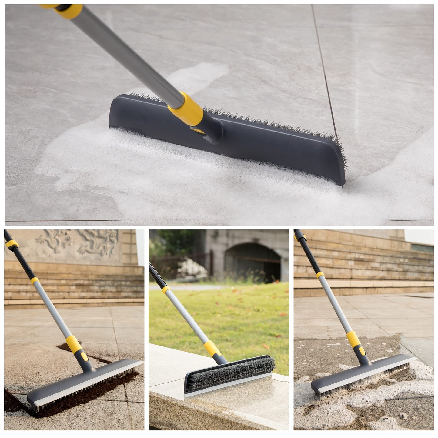 Yocada 15" Floor Scrub Brush Scrape Brush 2 in 1 Stiff Bristle Shower Scrubber for Cleaning Patio Bathroom Garage Kitchen Wall Deck Tub Tile 55.9" Telescopic Handle