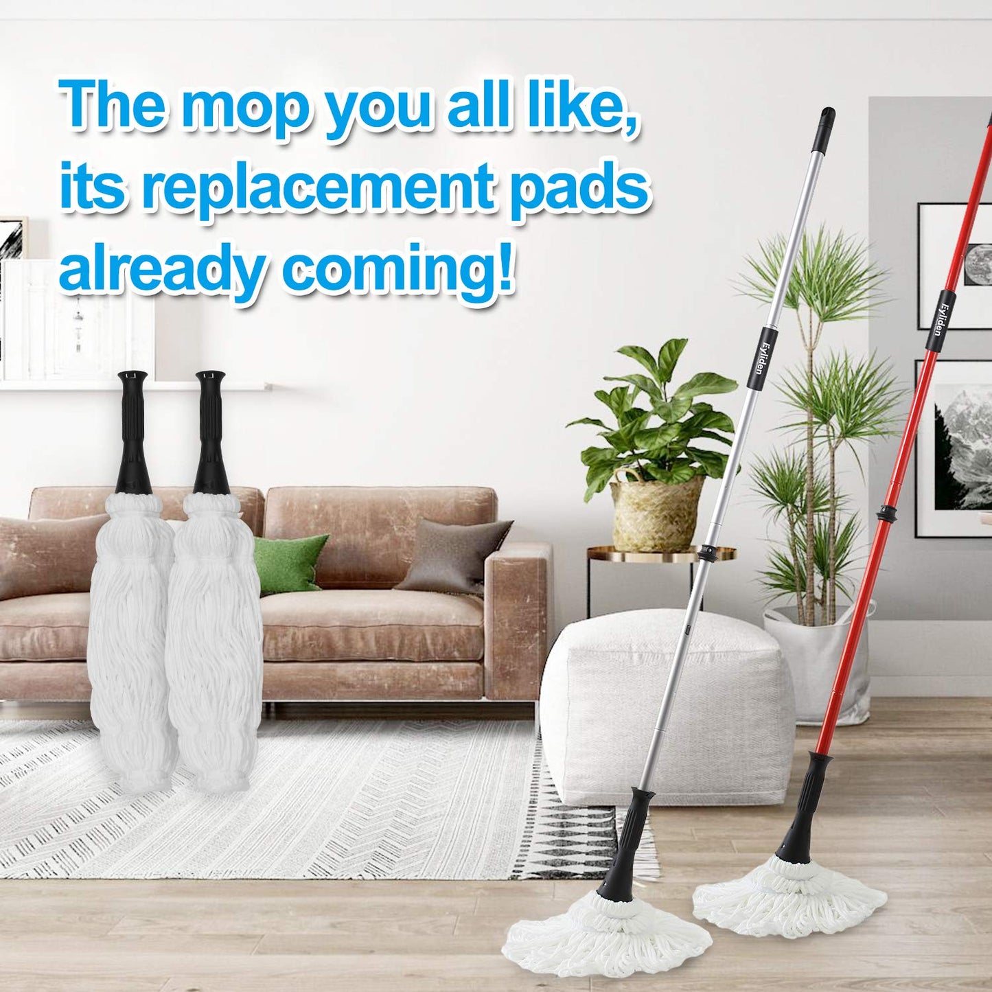 Eyliden Mop Model No.: FZ-02-2020/FZ-02-2019 Replacement Head, 2pcs Microfiber Mop Pads for Eyliden Twist Mops, Floor Cleaning Mops Head(Not Include Handle), Suitable for Any Surfaces (Pad)