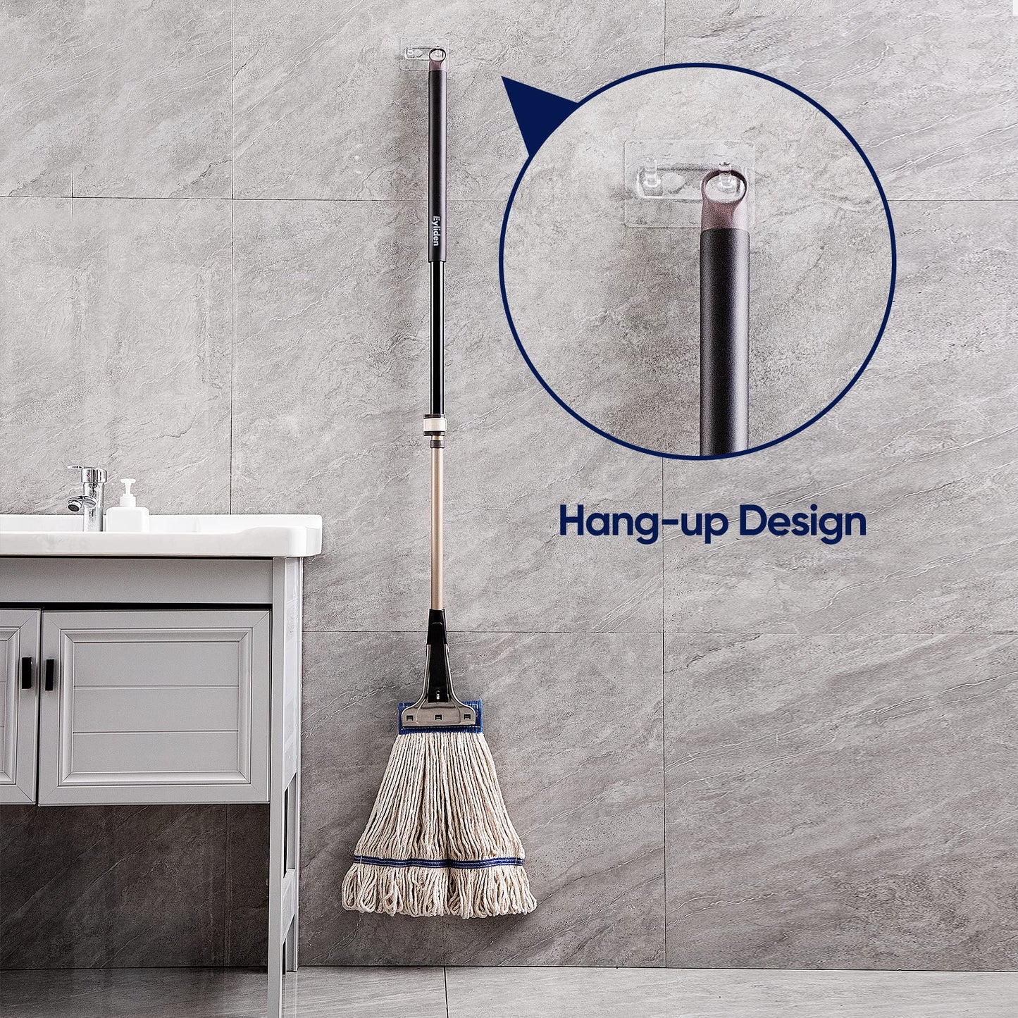 Eyliden Heavy Duty Commercial Cotton Mop Looped-End String Wet Industrial Mops 2pcs Cotton Head with Extendable Handle and Patent Stainless Steel Jaw Clamp Home Office Cement Floor Use (White)