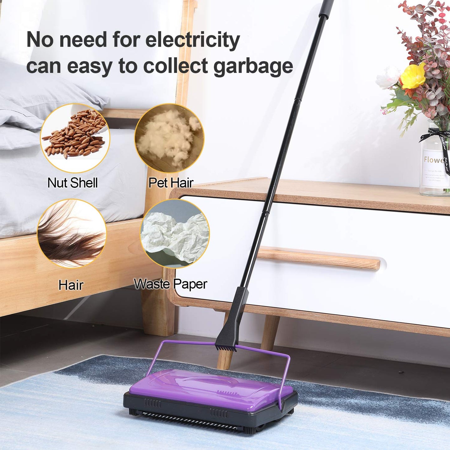 Yocada Carpet Sweeper Cleaner for Home Office Low Carpets Rugs Undercoat Carpets Pet Hair Dust Scraps Paper Small Rubbish Cleaning with a Brush Purple