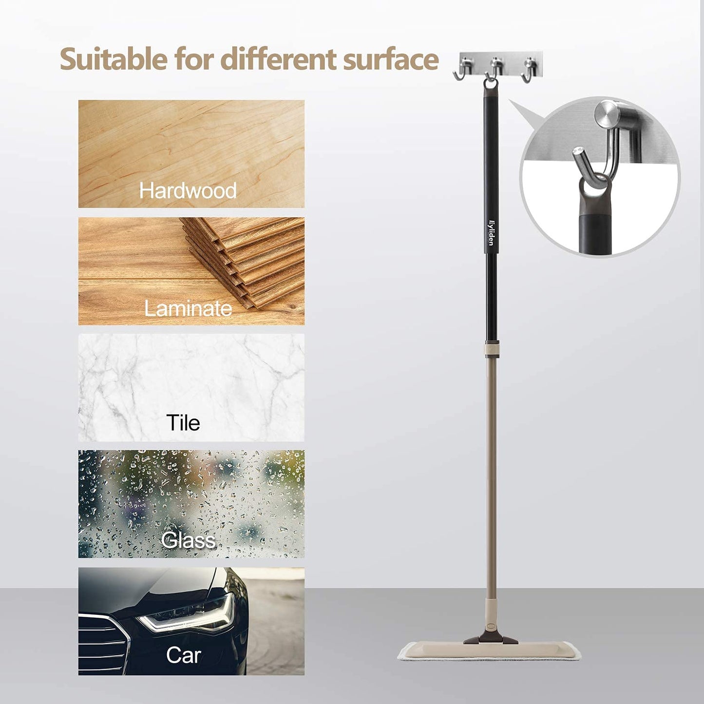 Eyliden Mop for Floor Cleaning with 2pcs Microfiber Machine Washable and Easy to Remove Mops Pads - 360° Rotating Head, Cleaning Scraper, Telescopic Handle Flat Mop for Hardwood Laminate Tile Floors