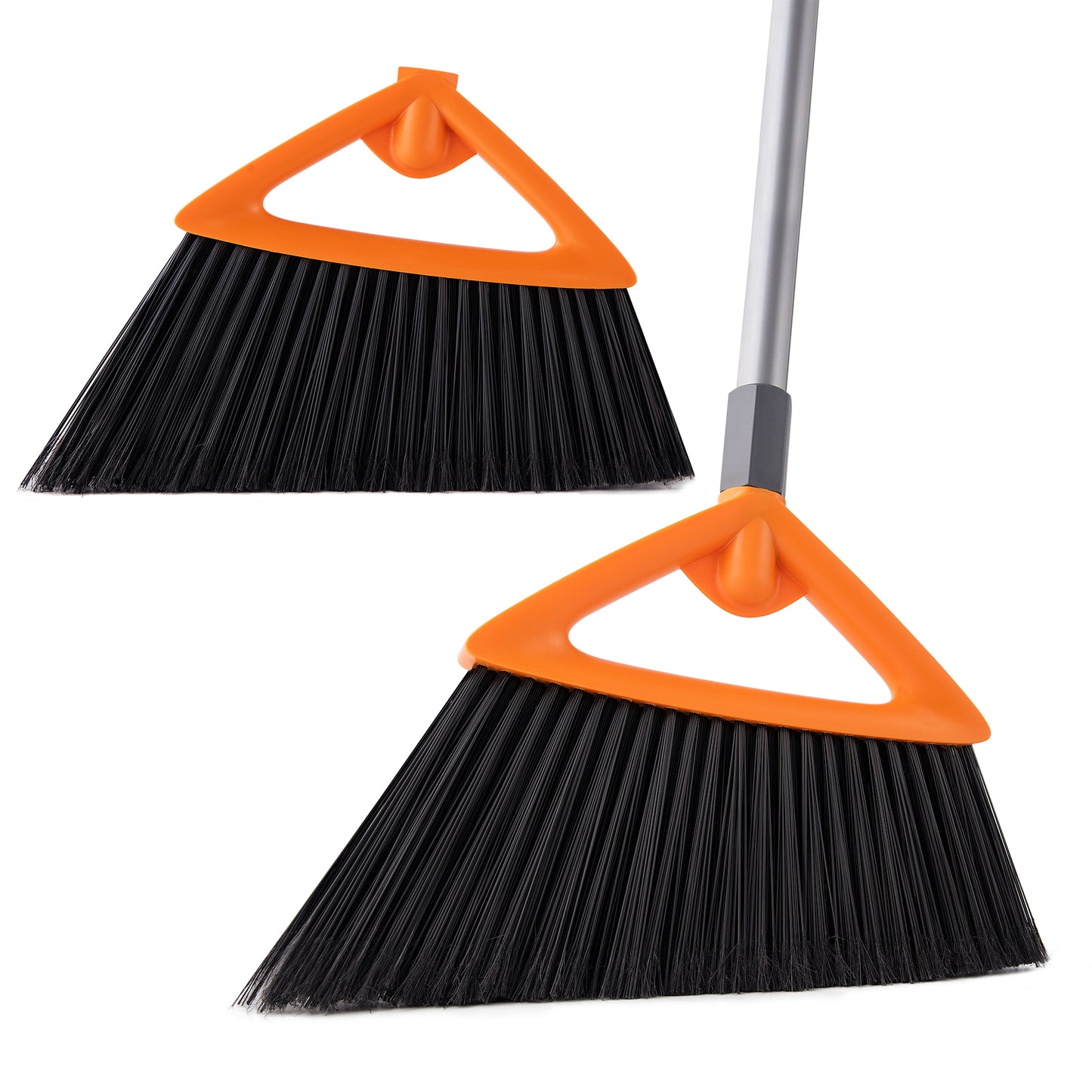 CLEANHOME Outdoor Broom for Sweeping with 2 Heads, Commercial Household Heavy-Duty Long Handle Deck Broom, Indoor Kitchen Broom for Garage Courtyard Lobby Sidewalks Office Home School