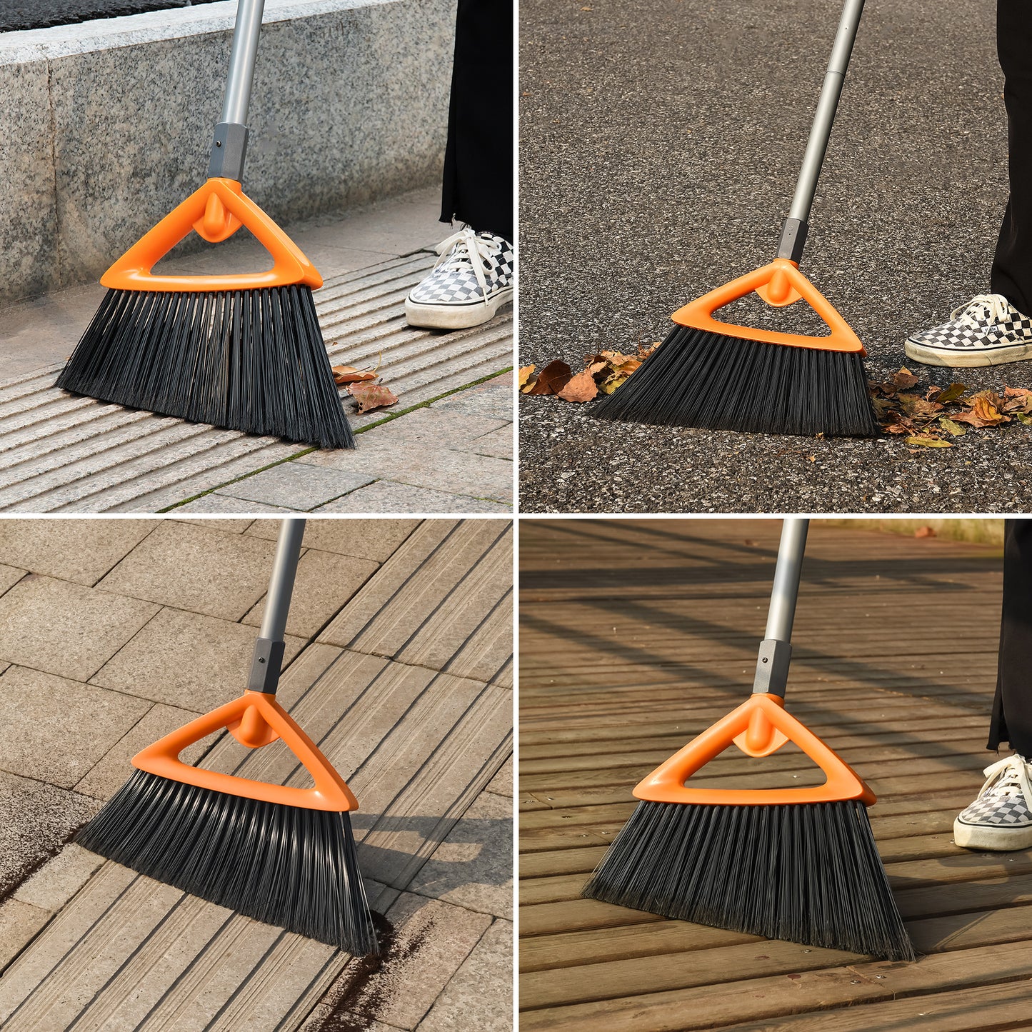 CLEANHOME Outdoor Broom for Sweeping with 2 Heads, Commercial Household Heavy-Duty Long Handle Deck Broom, Indoor Kitchen Broom for Garage Courtyard Lobby Sidewalks Office Home School