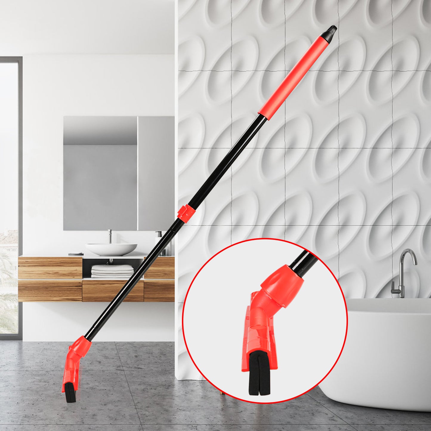 Cleanhome Heavy Duty Floor Squeegee with 54”Extended Long Handle for Household Bathroom Garage Remove Water Pet Hair Marble Glass Tile Cleaning Scrubber