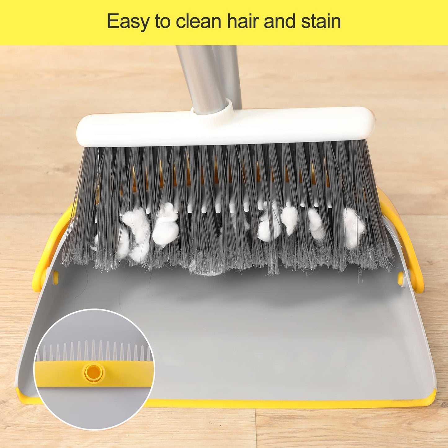 Yocada Broom and Dustpan Set Upgrade 52" Long Handle Upright Stand Up Dustpan with Combo Stiff Bristle Indoor Perfect for Home Kitchen Room Office Lobby Floor Pet Hair Rubbish Grey