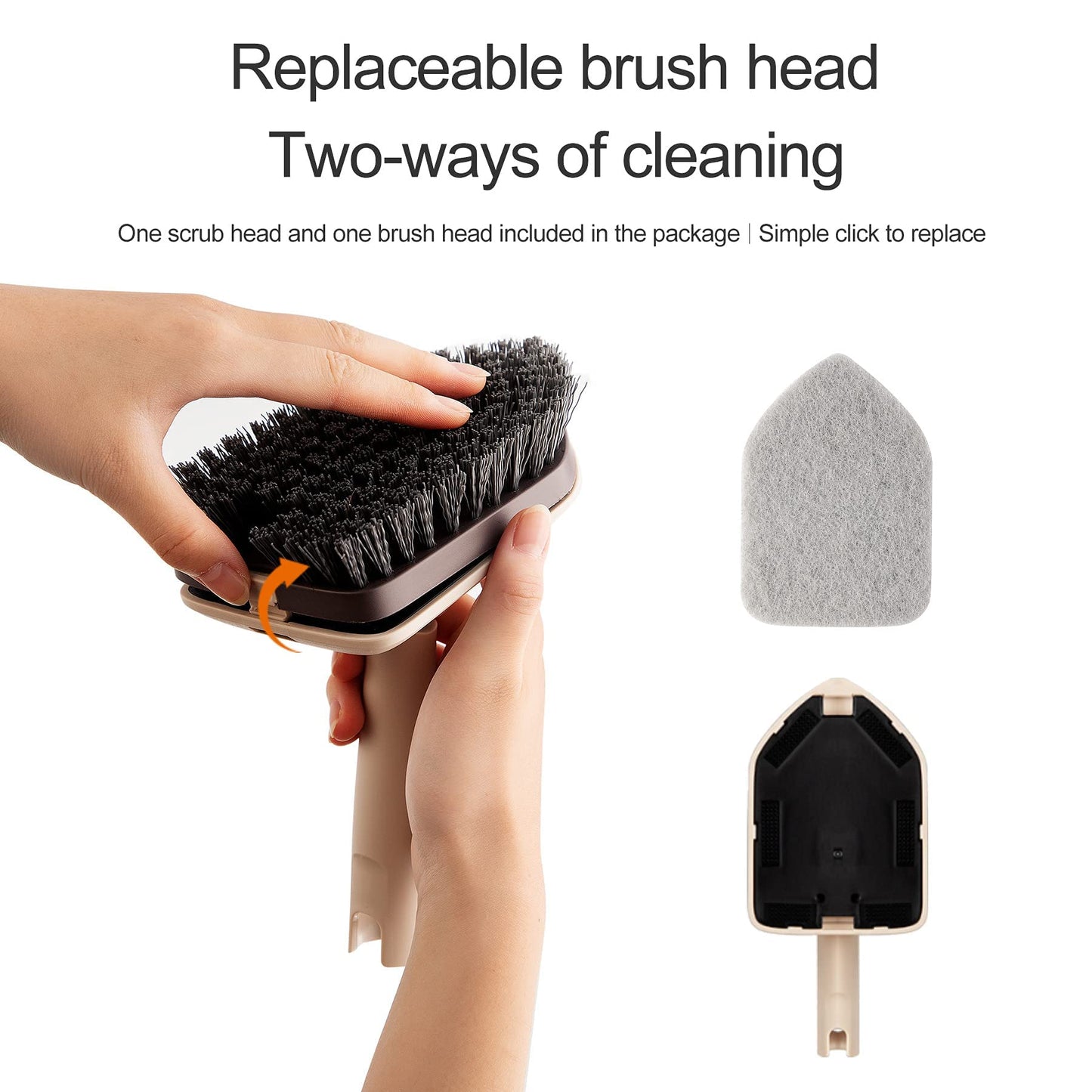 Eyliden Tub Tile Scrubber Brush with Long Handle, 2 in 1 Cleaning Brush - 2 Scouring Pads & 1 Stiff Bristles Brush Head - No Scratch Scrubber Brushes for Bathroom Kitchen Toilet Wall Tub Tile Sink