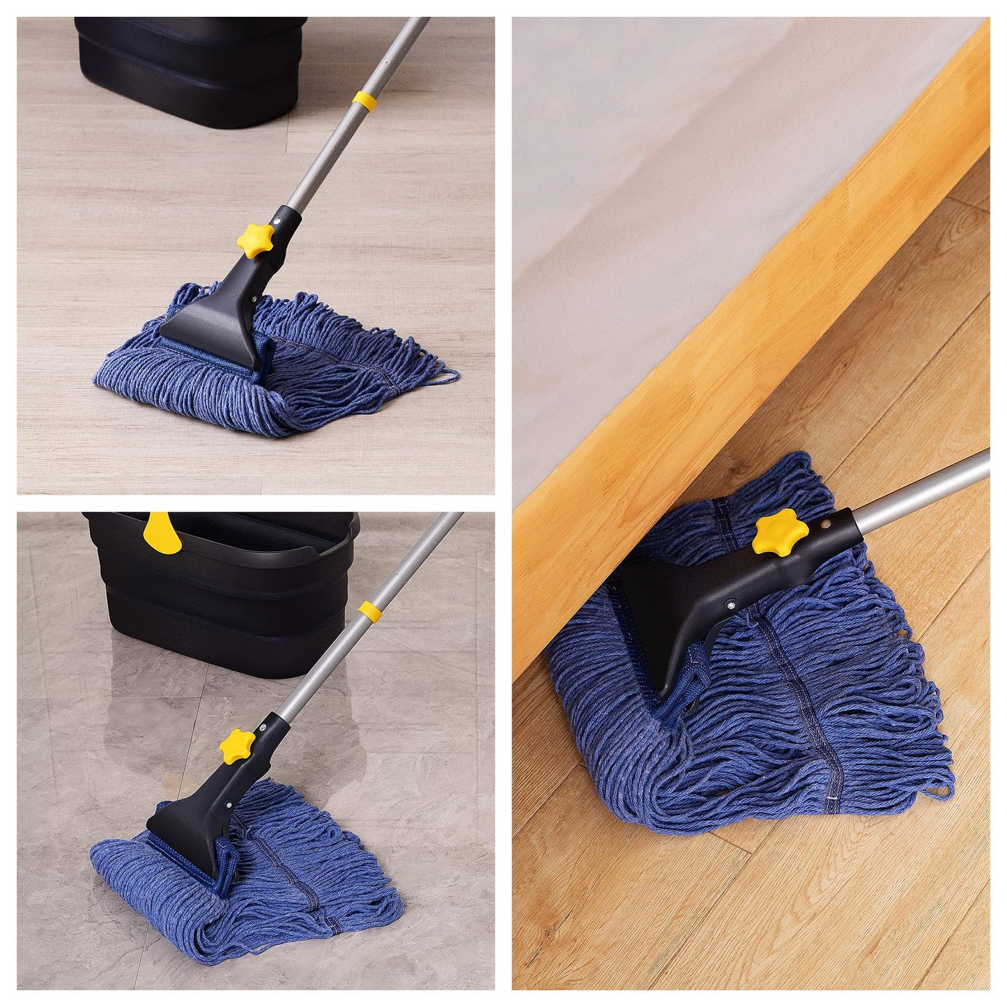 Yocada Looped-End String Wet Mop Heavy Duty Cotton Mop Commercial Industrial Grade Telescopic Iron Pole Jaw Clamp Floor Cleaning 55.1" （2 Mop Heads）