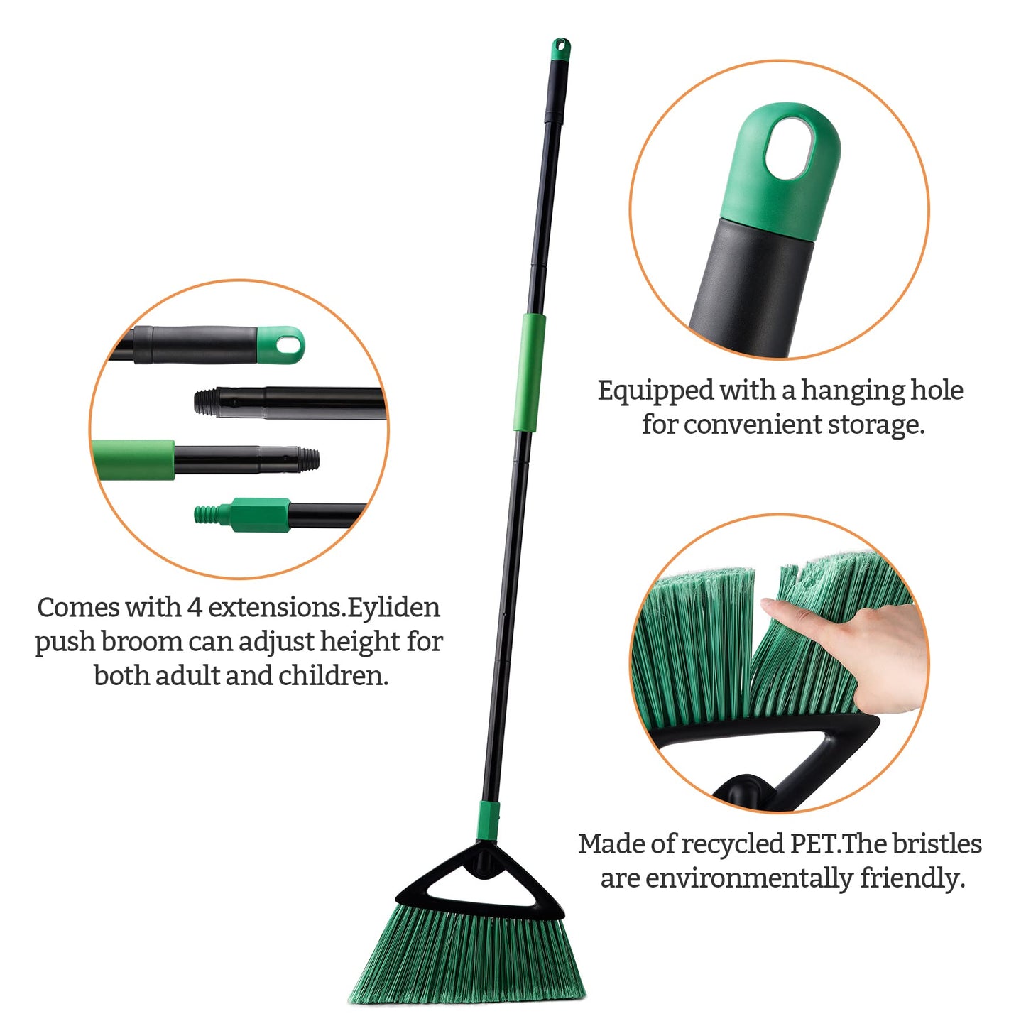 Eyliden Heavy Duty Broom, Commercial Angle Broom with Long Handle, Rough Surface Outdoor Broom for Garages Courtyard Sidewalks Decks, Perfect for Indoor Kitchen Office Lobby Sweeping