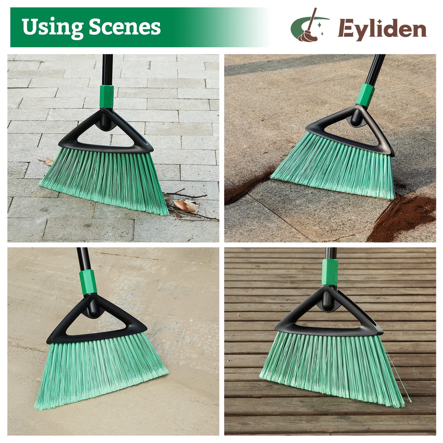 Eyliden Heavy Duty Broom, Commercial Angle Broom with Long Handle, Rough Surface Outdoor Broom for Garages Courtyard Sidewalks Decks, Perfect for Indoor Kitchen Office Lobby Sweeping