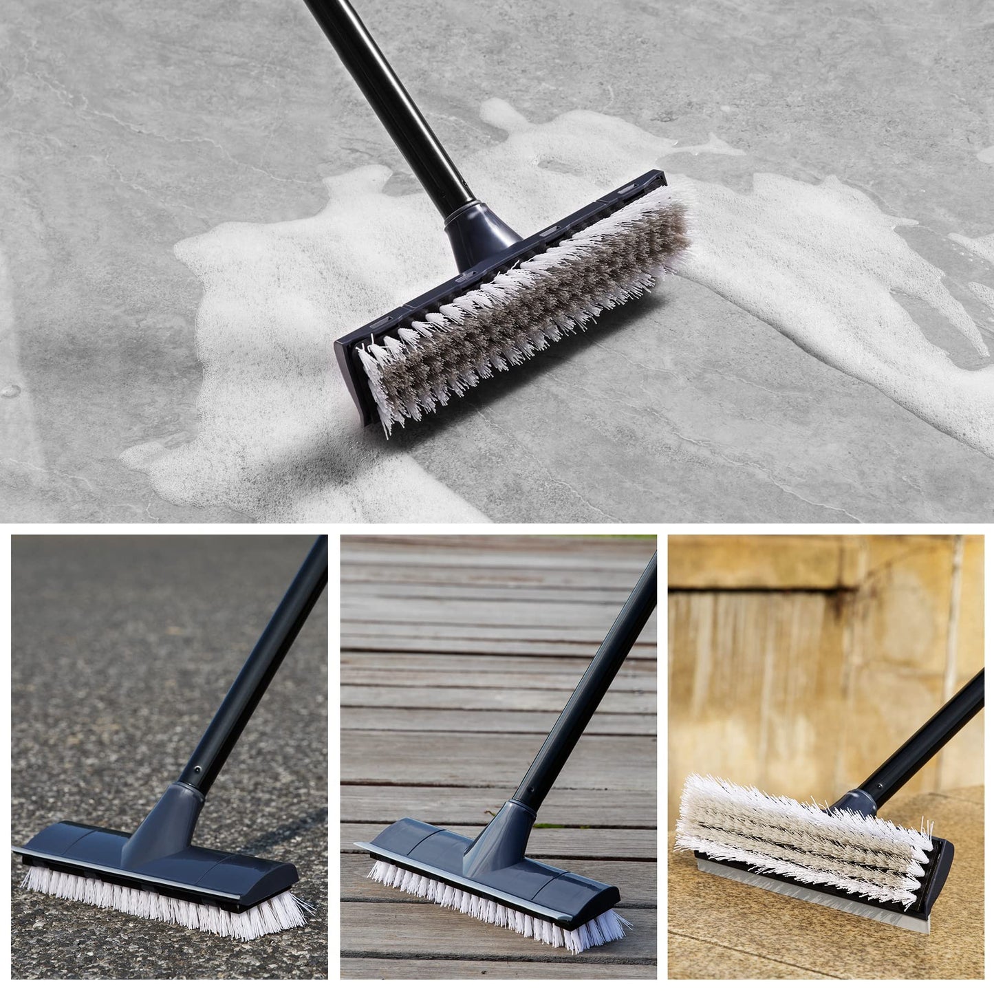 Yocada Floor Scrub Brush 50" Handle 2 in 1 Scrape Brush Stiff Bristle Shower Scrubber for Cleaning Patio Bathroom Garage Kitchen Wall Deck Tub Tile