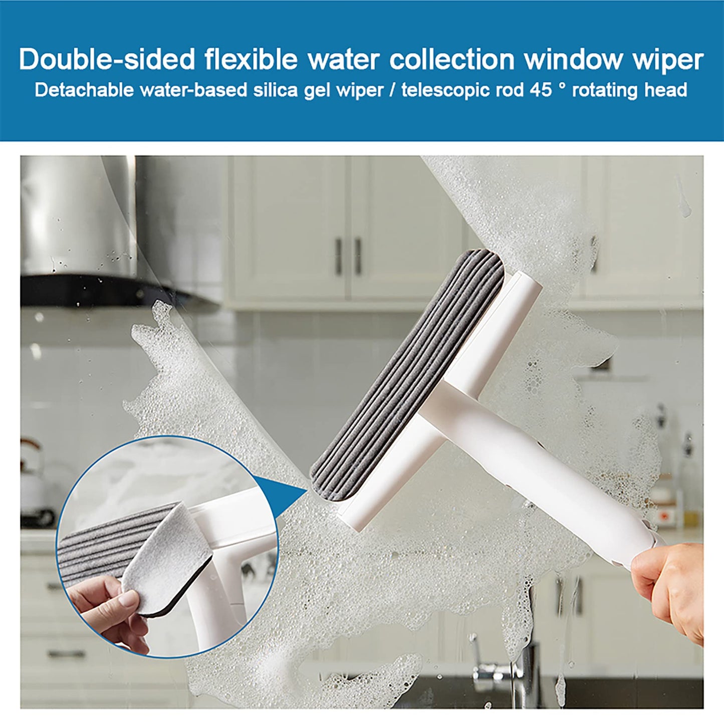 Eyliden Window Squeegee, Patented Water Collection Function, All-Purpose 2-in-1 Window Cleaner, Dual Side Rubber Squeegee & Absorption Sponge for Shower Doors Bathroom Kitchen Mirror and Car Glass