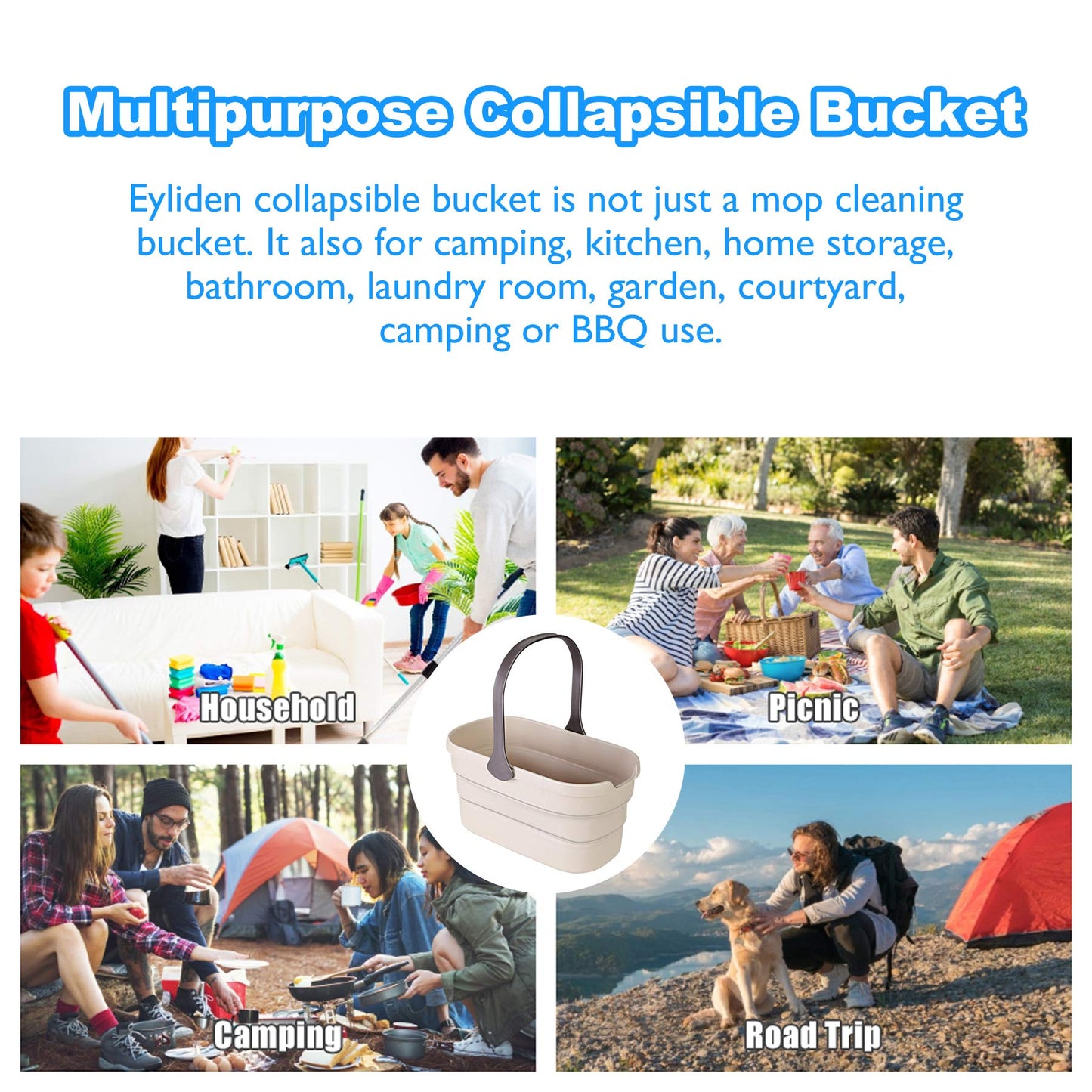 Eyliden Collapsible Bucket, Bucket for Cleaning Mop, 10L(2.6Gallon) Multiuse Foldable Water Pail, Portable Handy Basket for Cleaning Mop, Camping, Tailgating and More