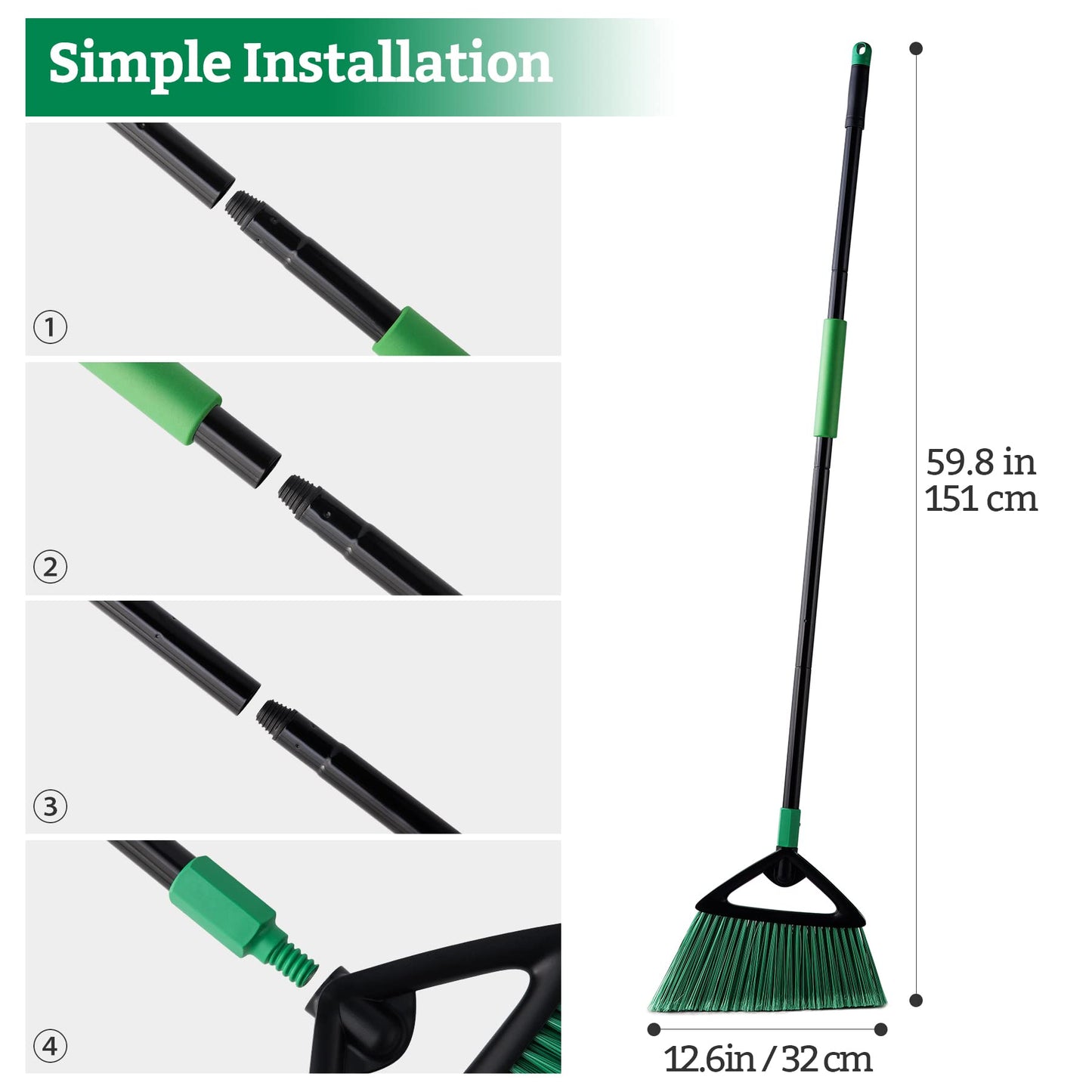 Eyliden Heavy Duty Broom, Commercial Angle Broom with Long Handle, Rough Surface Outdoor Broom for Garages Courtyard Sidewalks Decks, Perfect for Indoor Kitchen Office Lobby Sweeping